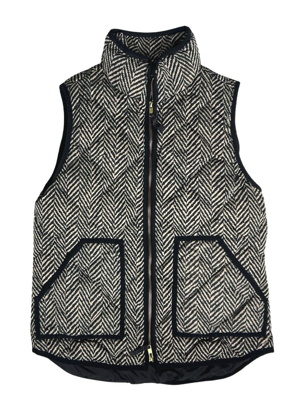 J.Crew Excursion Down Puffer Vest Chevron Herringbone Black Off-White XS